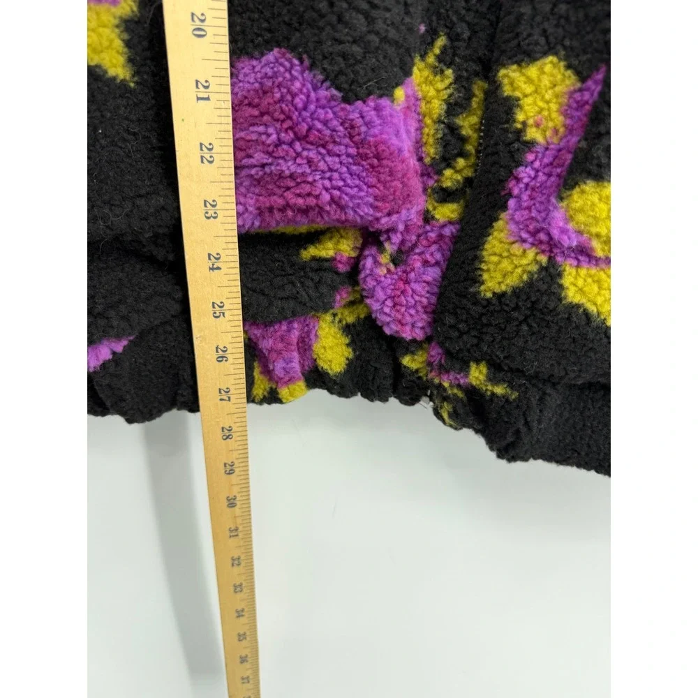 Current Mood loving bloom Floral Sherpa Fleece Jacket sz XS Black Purple green